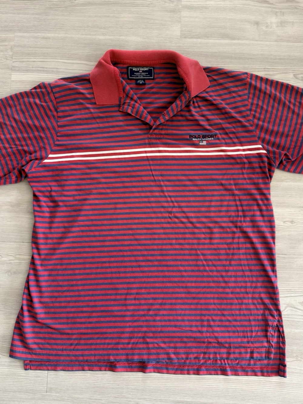Vintage 90s Polo Sport Ralph Lauren Striped Polo Shirt Distressed Sportsman MED